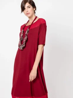 Abito lungo con inserti in chiffon BORDEAUX