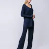 Boxy t-shirt lunga a maniche lunghe BLU