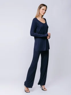 Boxy t-shirt lunga a maniche lunghe BLU