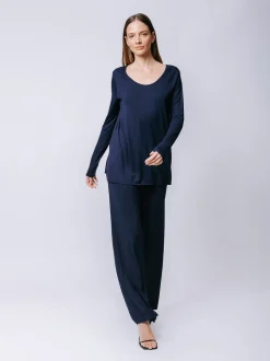 Boxy t-shirt lunga a maniche lunghe BLU