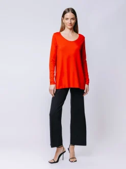 Boxy t-shirt lunga a maniche lunghe ROSSO FUOCO