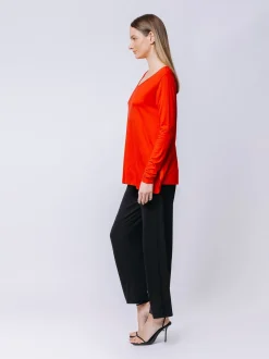 Boxy t-shirt lunga a maniche lunghe ROSSO FUOCO