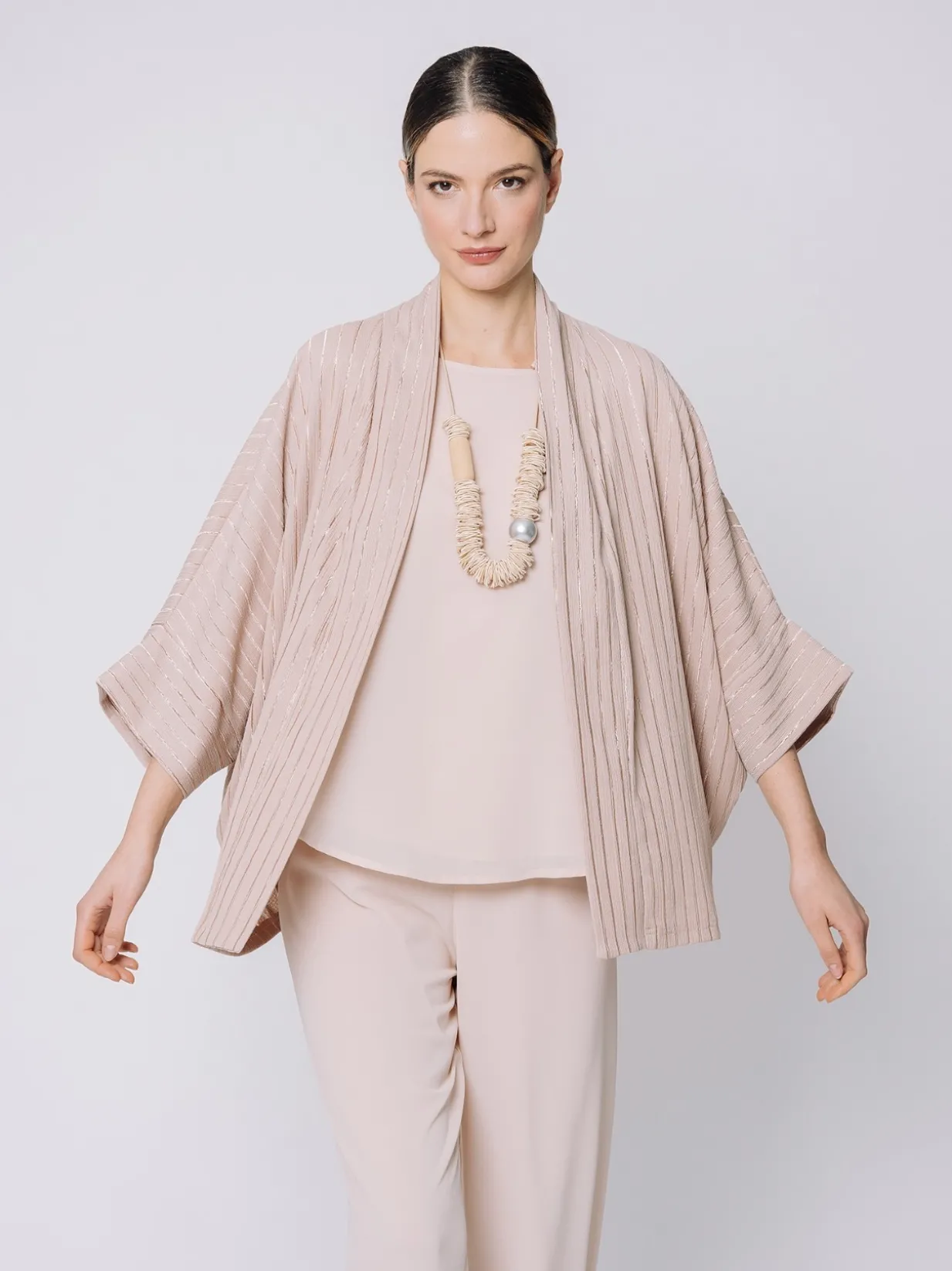 Giacca kimono gessata stretch