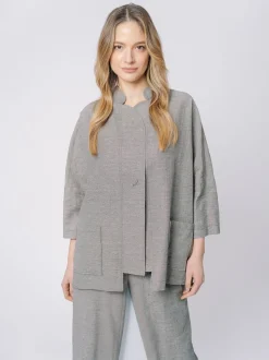 Giacca Oversize in Misto Cotone e Lino