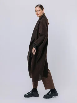 Maxi cardigan in lana cotta