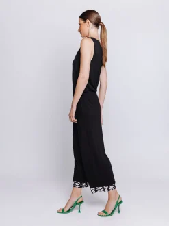 Pantalone cropped con inserto in popeline stampato