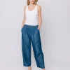 Pantaloni modello gaucho in jeans chambray